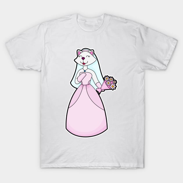 Cat as Bride with Bunch of Flowers T-Shirt by Markus Schnabel